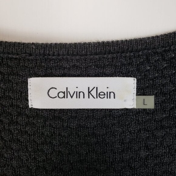 Calvin Klein Sweater Dress Lightweight Gray Black Fit & Flare Womens Size Large - Picture 3 of 6